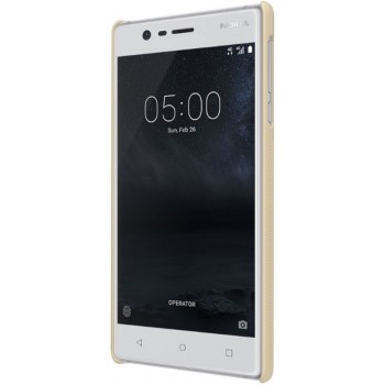Auksinis Frosted shield serijos dėklas + plėvelė Nillkin (NOKIA 3)